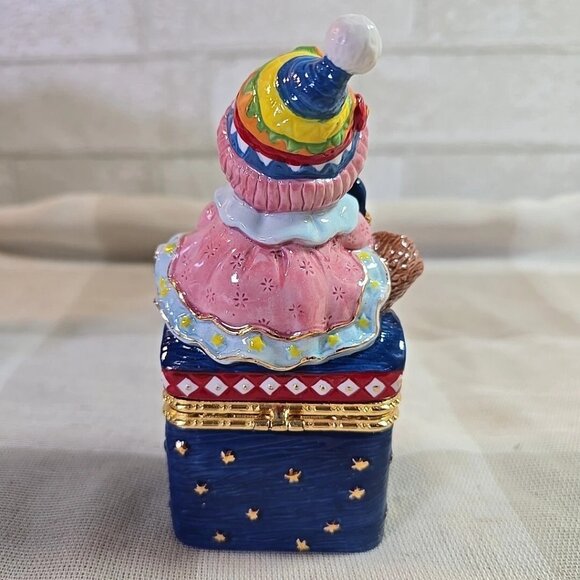 Set of 2 Porcelain Christmas Trinket Boxes ~ Teddy Bear w/ Toys and Santa - Picture 4 of 7